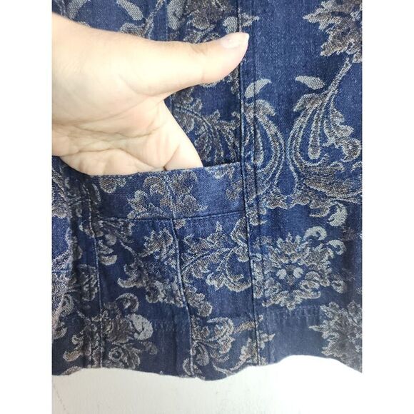 JM Collection Women Dark Blue w/Gold Floral Print Cotton Denim Jacket Blazer 16 - Picture 8 of 9